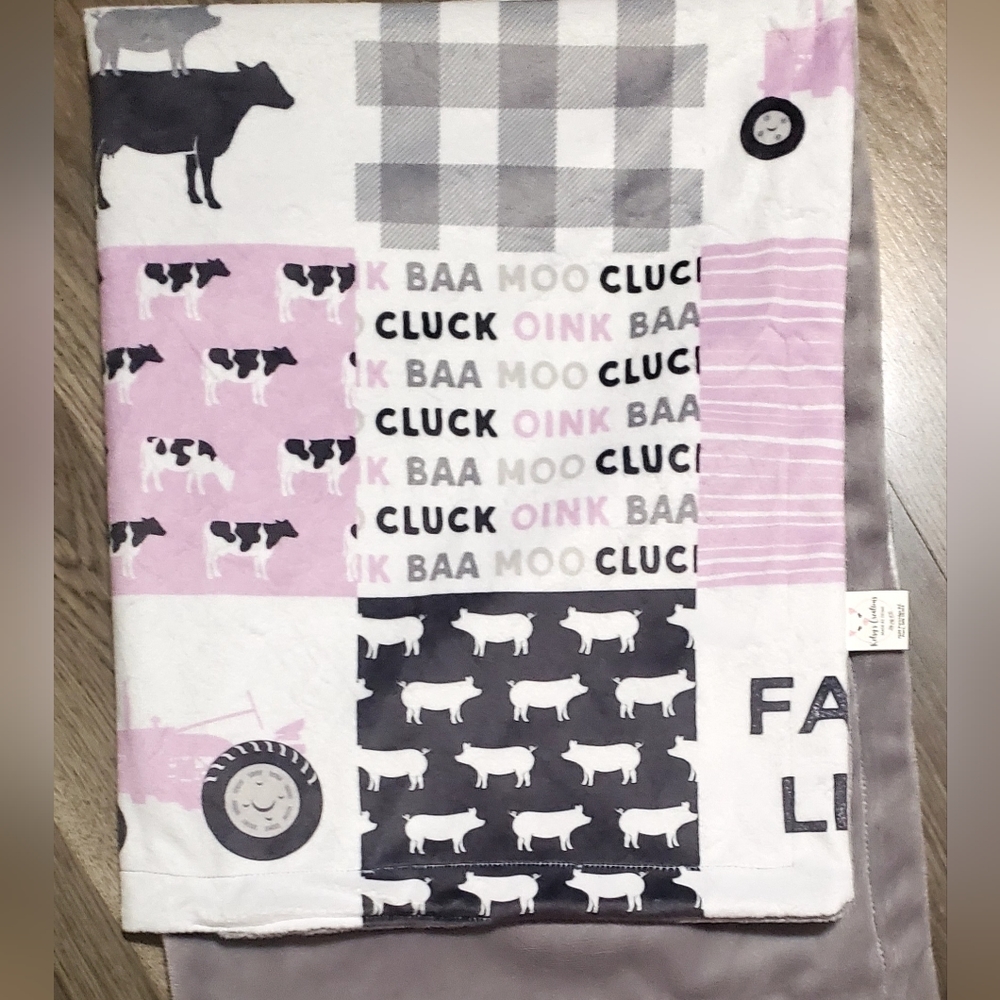 Purple farm girl minky blanket